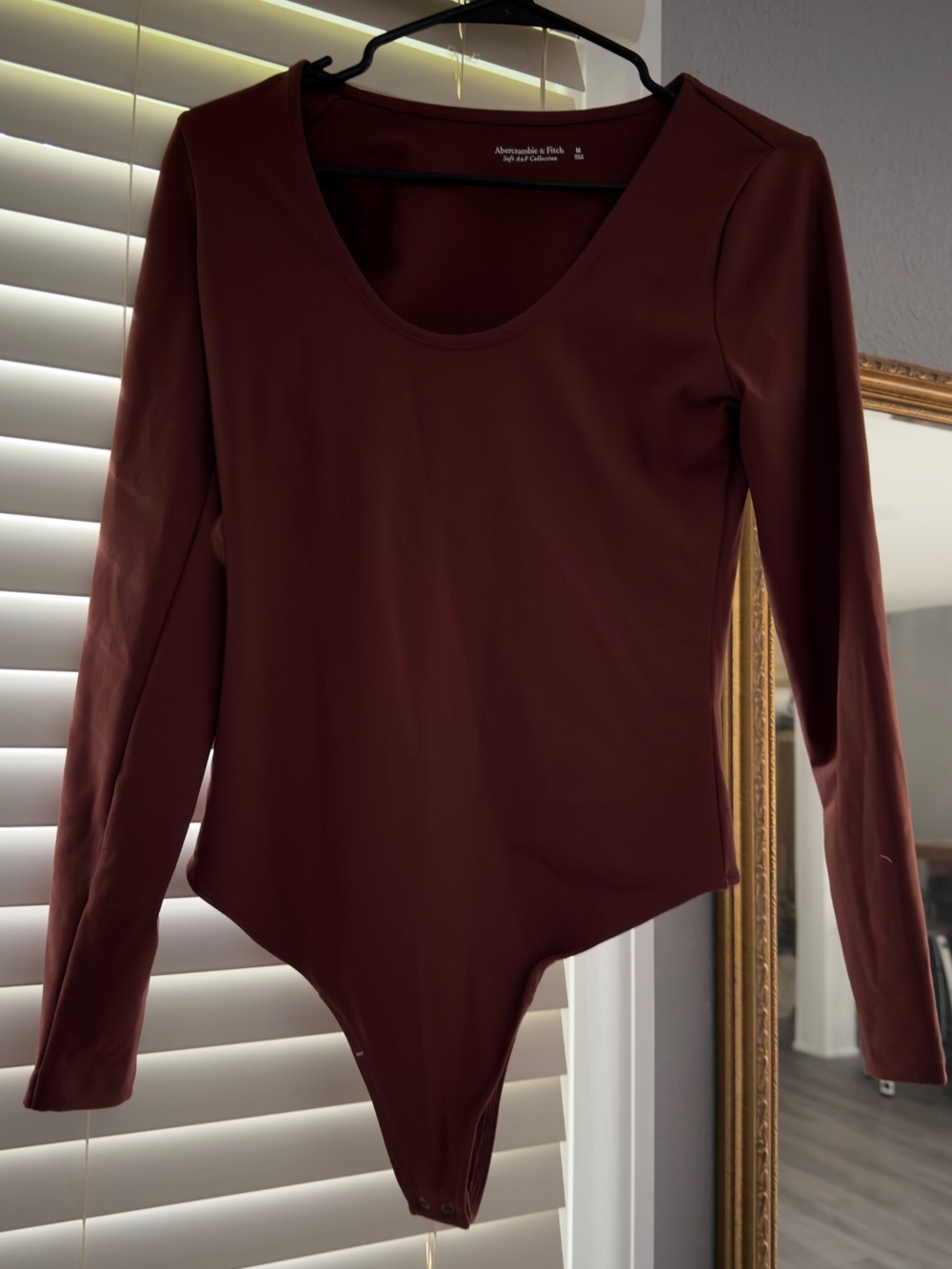 Abercrombie & Fitch Long Sleeve Scoop Neck Bodysuit - Deep Burgundy